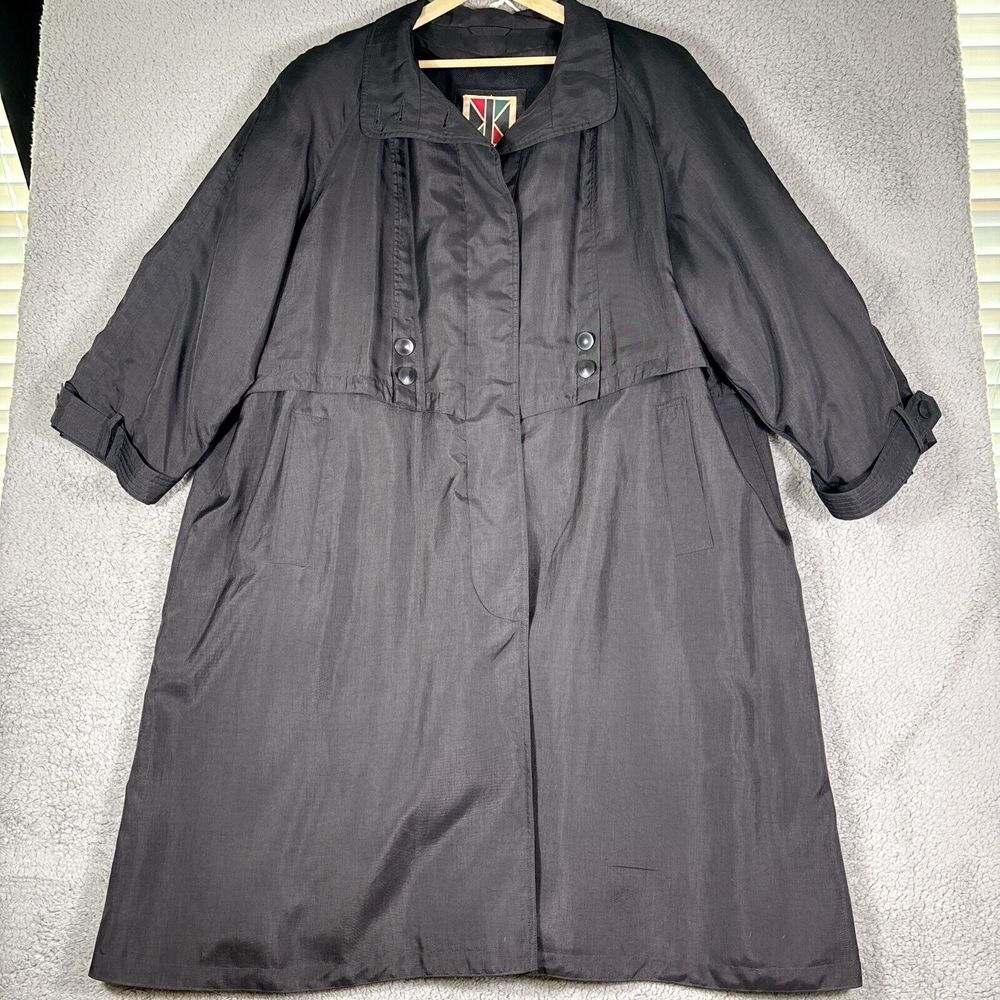Vintage‎ Komitor Long Coat Women's 26W Black Long Sleeves Collared Button Down